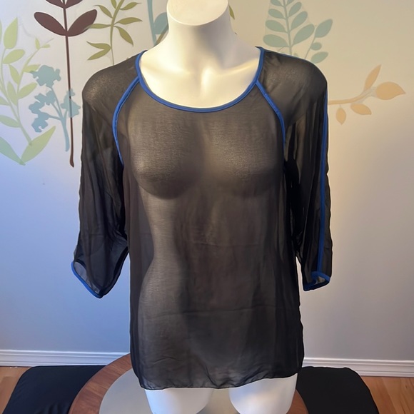 Smart Set Tops - 4/$20 Black sheer top and blue stripe detail